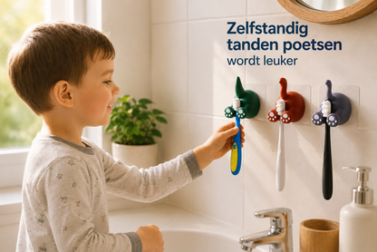 BrushBuddy™ – Zelfklevende tandenborstelhouder voor kinderen | Maak tanden poetsen leuk en houd de badkamer netjes