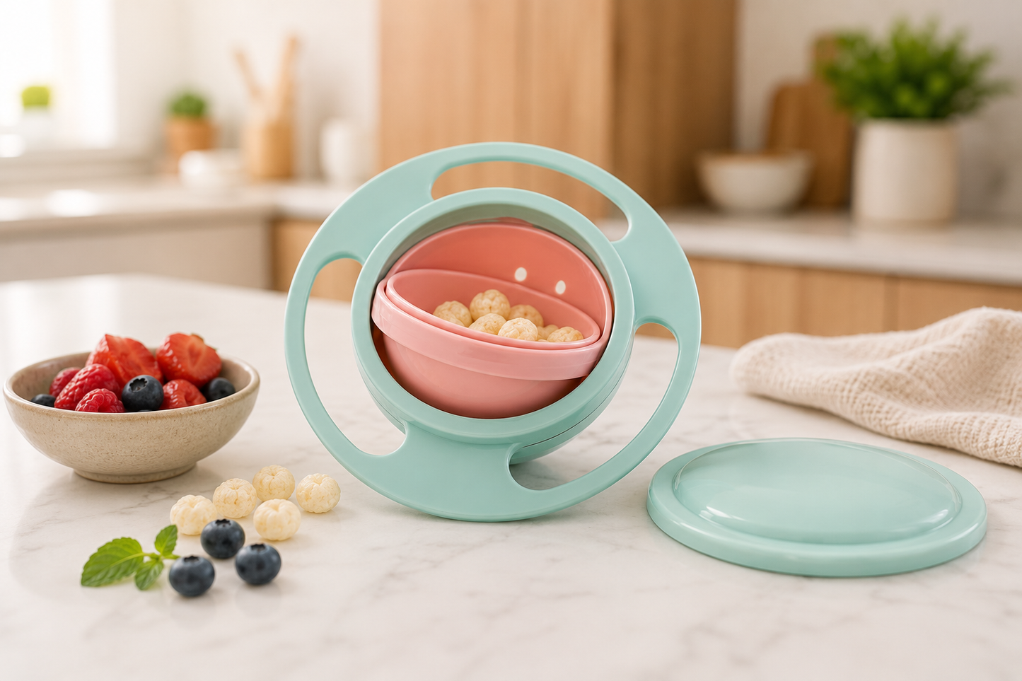 GyroBowl™ – 360° Morsvrije kinderkom | Laat je kindje zelfstandig eten zonder knoeien