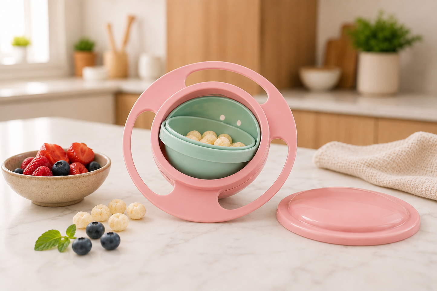 GyroBowl™ – 360° Morsvrije kinderkom | Laat je kindje zelfstandig eten zonder knoeien